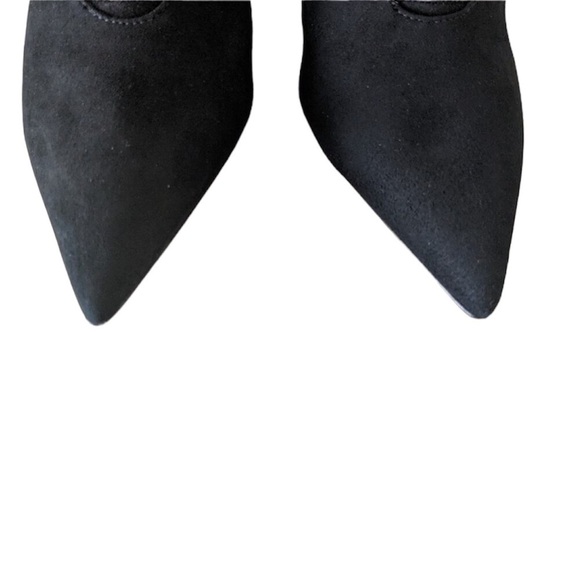 Good American Black Lace Up Pointed Toe Stiletto Ankle Boots Gold Heel Size 7 - Picture 4 of 9